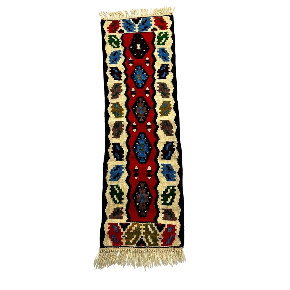 Hand Woven Kilim Runner Rug Geometric Tribal Pattern Multi Color 12x41